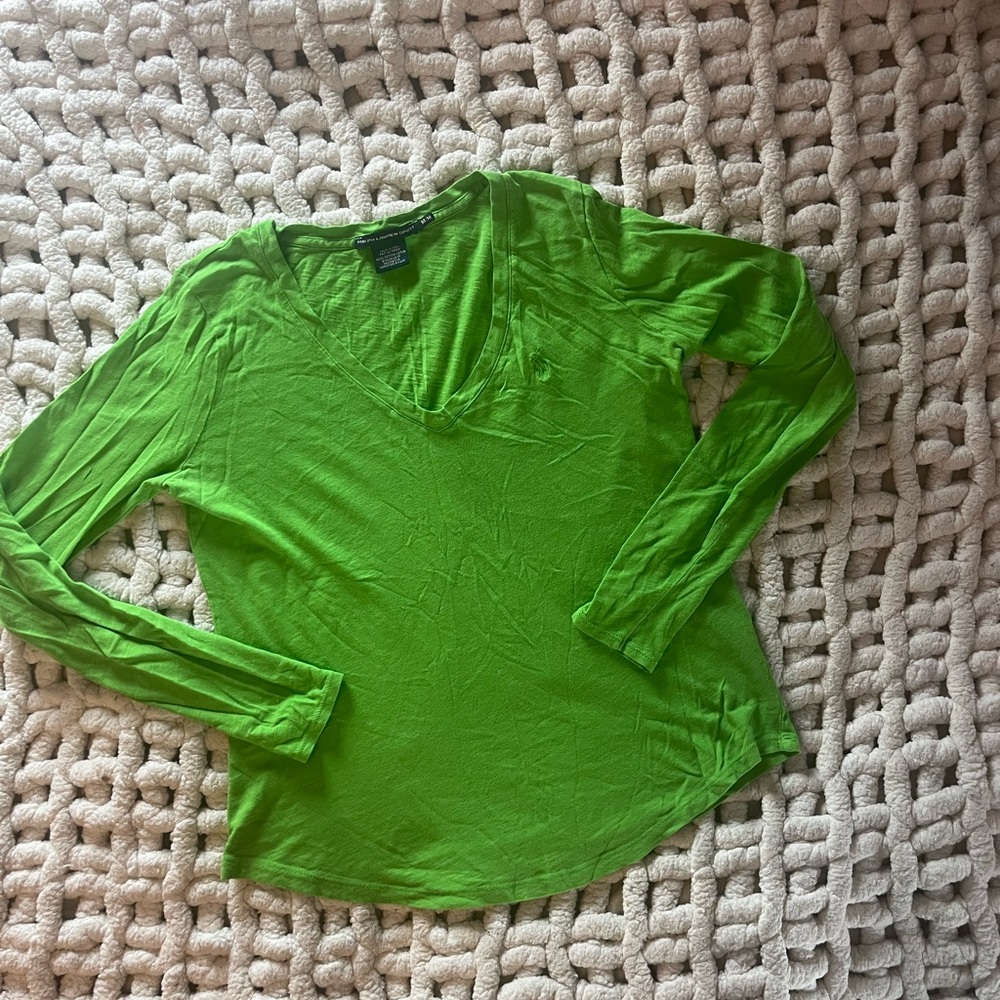 Ralph Lauren Women’s V-Neck Long Sleeve Top in Bright Green